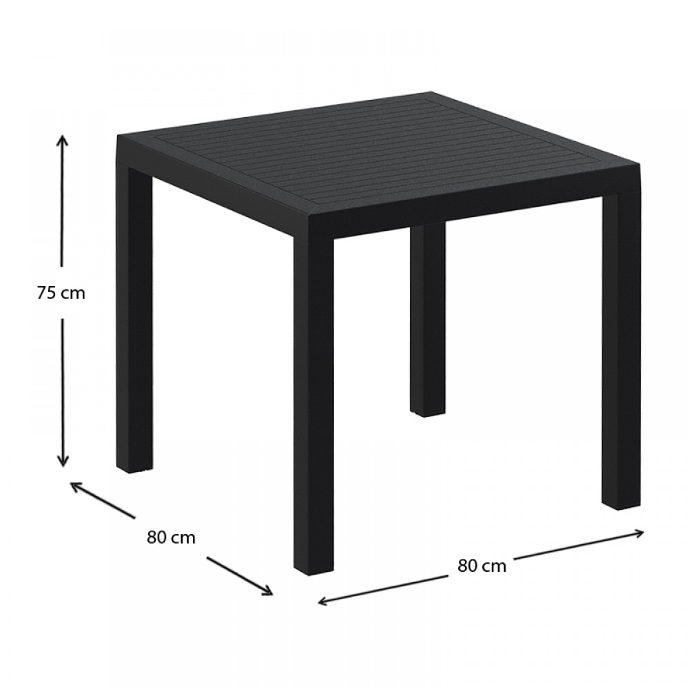 Τραπέζι κήπου πολυπροπυλενίου 80x80x75εκ. χρώμα μαύρο ARES SIESTA