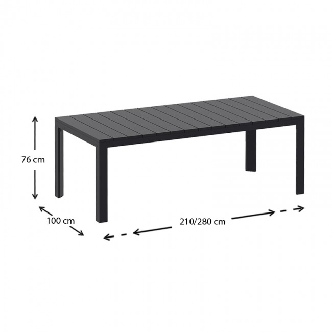 ATLANTIC BLACK 100X210/280Χ76εκ. ΕΠΕΚΤ.ΤΡΑΠΕΖΙ ΠΟΛ/ΝΙΟΥ