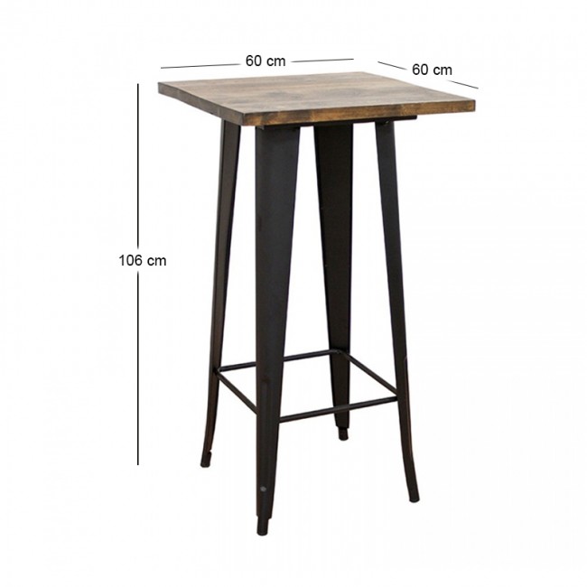 TEXAS ΜΠΑΡ ΜΑΥΡΟ ΜΑΤ ΤΡΑΠ. 60Χ60Χ103εκ.WOOD TOP