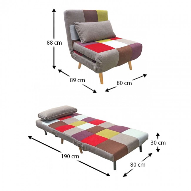 Πολυθρόνα Sara με επένδυση από ύφασμα patchwork 80x89x88εκ