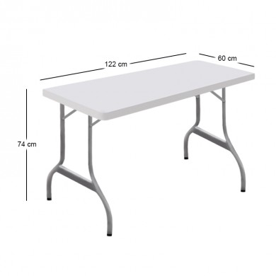 Τραπέζι catering πτυσσόμενο με μεταλλικό σκελετό και επιφάνεια πολυπροπυλενίου HDPE σε χρώμα λευκό 122x60x74εκ