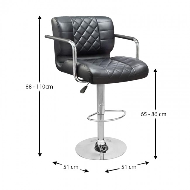 Σκαμπώ bar με μεταλλικό σκελετό χρωμίου και επένδυση από τεχνόδερμα Pu σε χρώμα μαύρο 51x50x65-86/88-110εκ