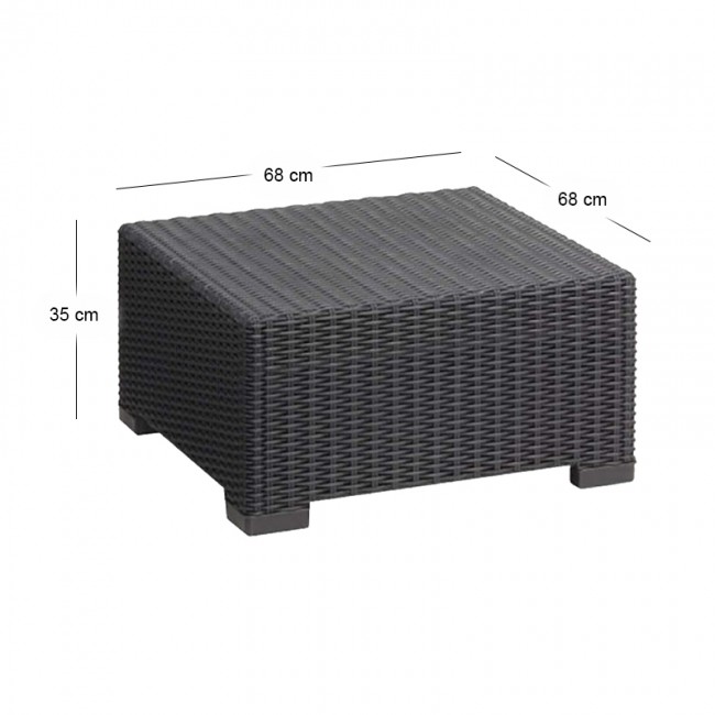 Τραπέζι California με επένδυση wicker σε χρώμα ανθρακί 68x68x35εκ