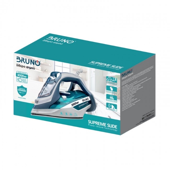 Σίδερο ατμού Supreme Slide BRN-0146 Bruno με κεραμική πλάκα 3000W χρώμα λευκό - μπλε