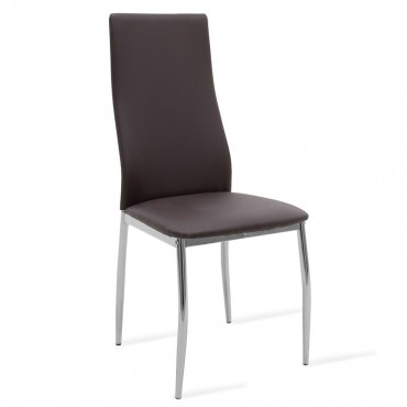 Καρέκλα Simple Megapap με μεταλλικά πόδια από χρώμιο - Pu σε χρώμα σκούρο καφέ 43x56x102εκ.