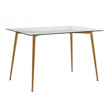 Τραπέζι Philip Megapap με γυάλινη επιφάνεια και μεταλλικά πόδια χρώμα φυσικό 120x75x76εκ.