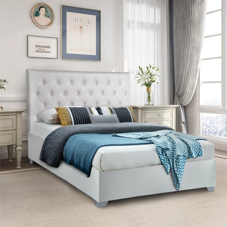 Κρεβάτι Megan Megapap διπλό με τεχνόδερμα χρώμα λευκό 160x200εκ.