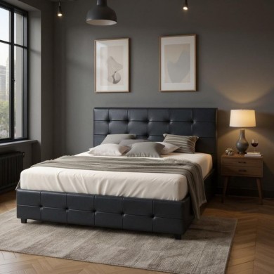 Iro Megapap PU leather bed with storage space in black color 160x200cm.