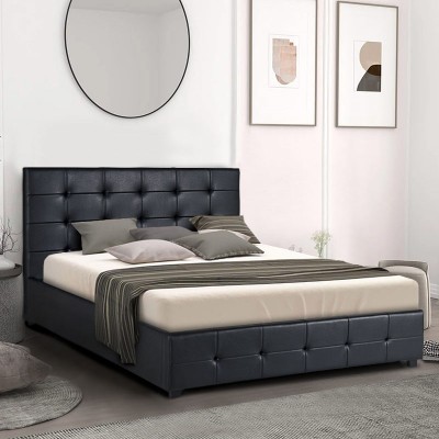 Κρεβάτι Iro Megapap από τεχνόδερμα με αποθηκευτικό χώρο χρώμα μαύρο 160x200εκ.