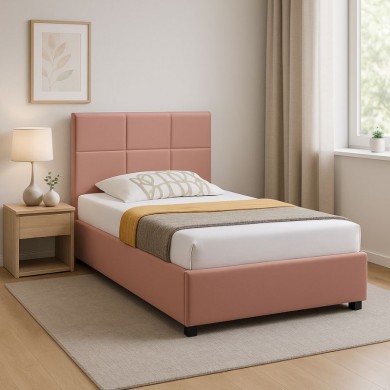 Kingston Megapap velvet bed with storage space in melon pink color 100x200cm.