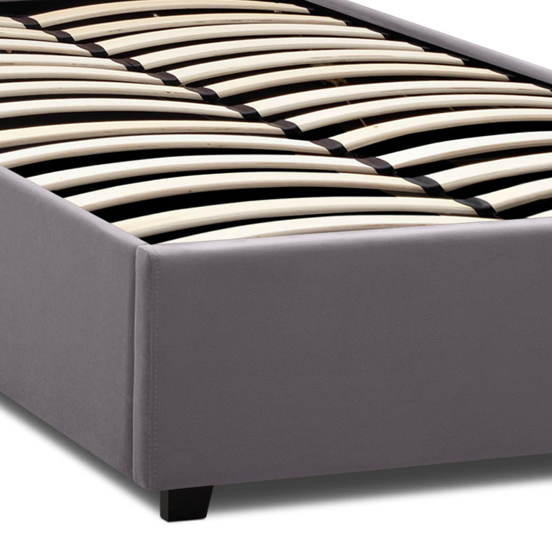 Kingston Megapap velvet bed with storage space in grey color 100x200cm.
