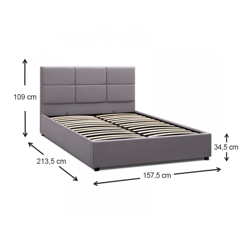 Kingston Megapap velvet bed in grey color 150x200cm.