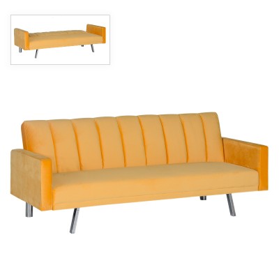 Καναπές - κρεβάτι Logan Megapap τριθέσιος βελούδινος σε χρώμα κίτρινο 198x86x81εκ.