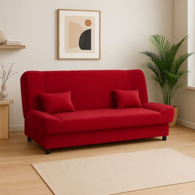 Tiko PLUS Megapap three-seater sofa - bed with storage space and fabric in red 200x90x96εκ.