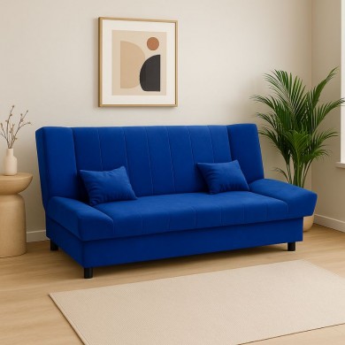 Tiko Plus three-seater fabric sofa - bed with storage space in blue color 200x90x96cm.