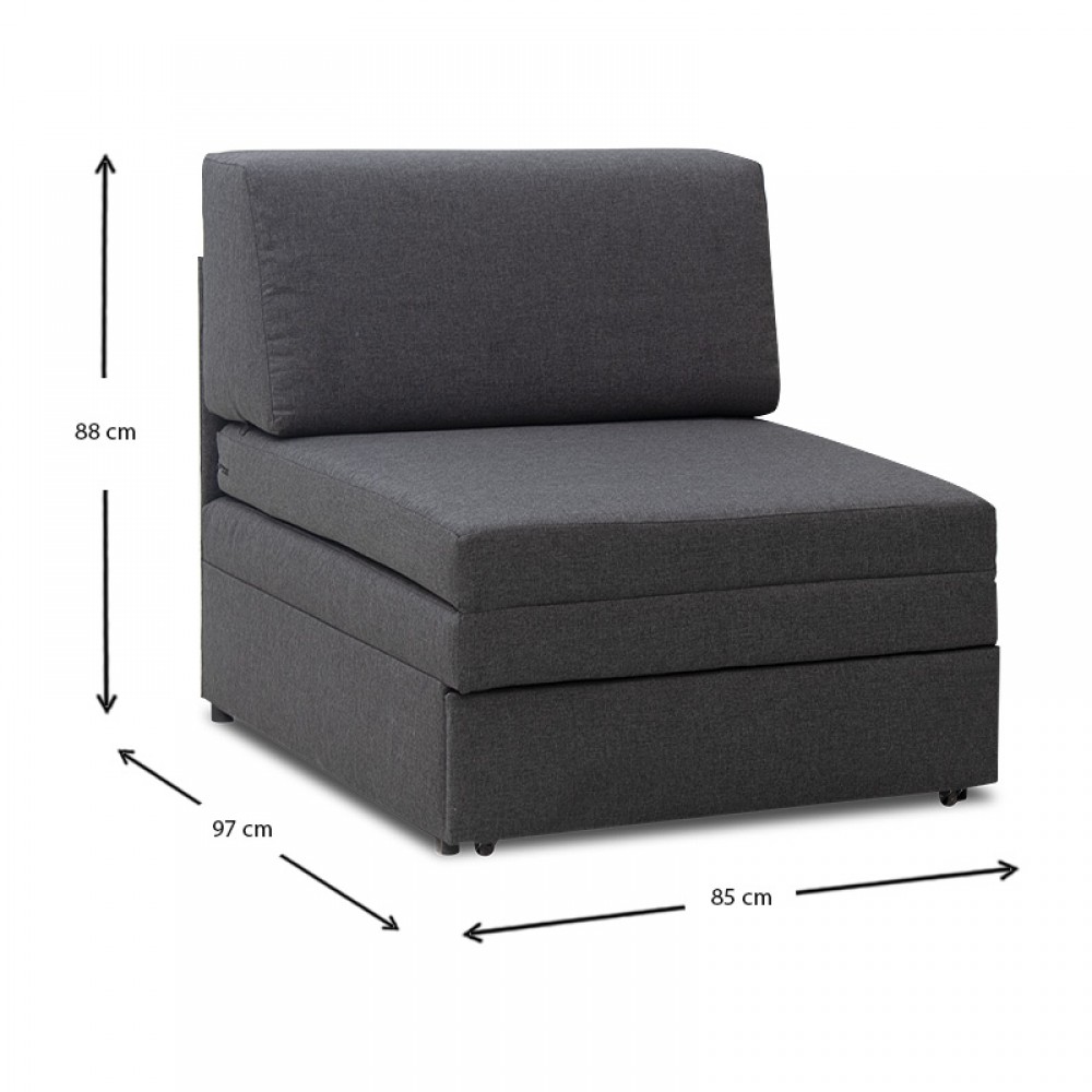 Πολυθρόνα - κρεβάτι Heaton Megapap υφασμάτινη χρώμα γκρι 85x97x88εκ.