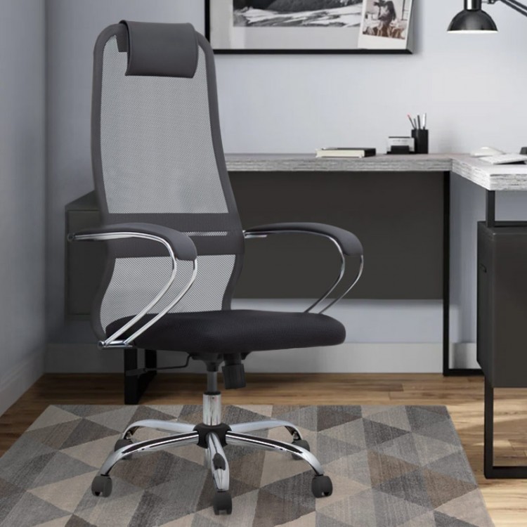 Καρέκλα γραφείου Lord Megapap με ύφασμα Mesh χρώμα γκρι - μαύρο 66,5x70x123/133εκ.