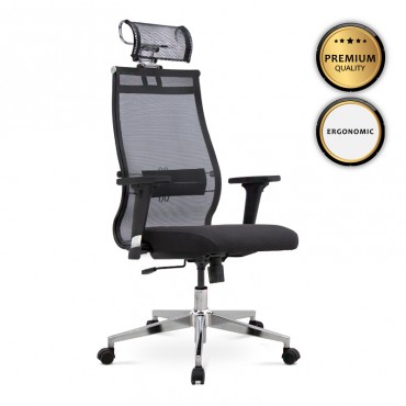 Καρέκλα γραφείου Euro Megapap εργονομική με ύφασμα polyester σε χρώμα μαύρο 66,5x70x118/131εκ.