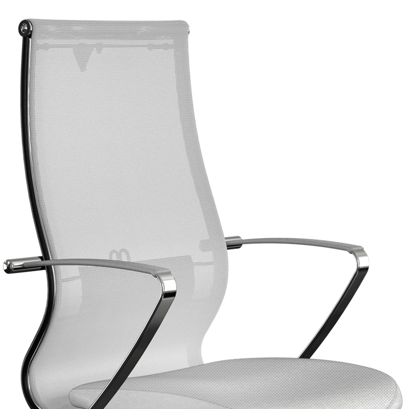 Office chair B2-163K Megapap ergonomic with Mesh fabric and PU leather color white 58x70x103/117cm.