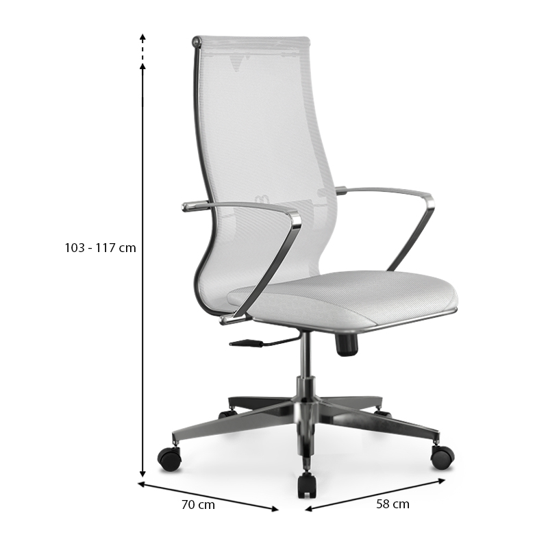 Office chair B2-163K Megapap ergonomic with Mesh fabric and PU leather color white 58x70x103/117cm.