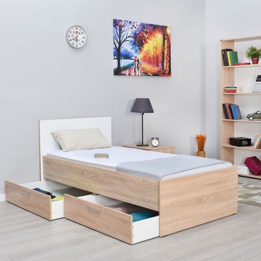 Κρεβάτι Plus Megapap μονόκλινο με αποθηκευτικό χώρο σε χρώμα sonoma - λευκό 90x190εκ.