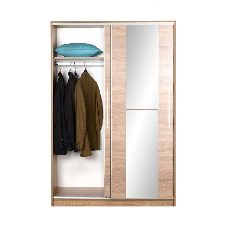 Ντουλάπα ρούχων Slide Megapap συρόμενη με καθρέφτη σε χρώμα sonoma 120x52x182εκ.