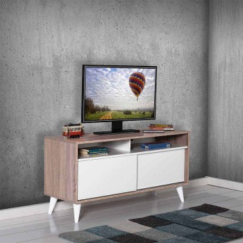 Έπιπλο τηλεόρασης Retro Megapap από μελαμίνη χρώμα latte - λευκό γυαλιστερό 120x40x60εκ.