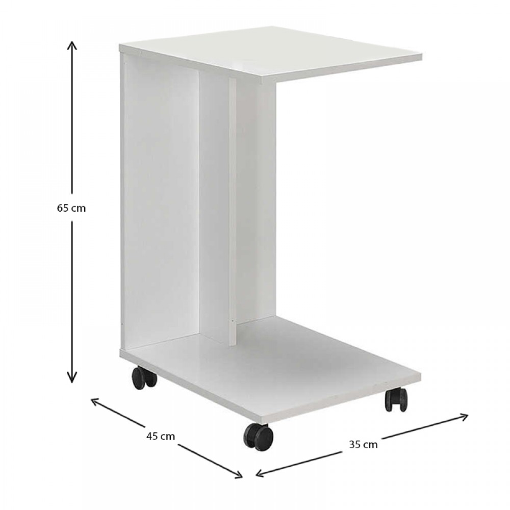 Βοηθητικό τραπέζι C-Shaped Megapap από μελαμίνη σε χρώμα λευκό 35x45x65εκ.