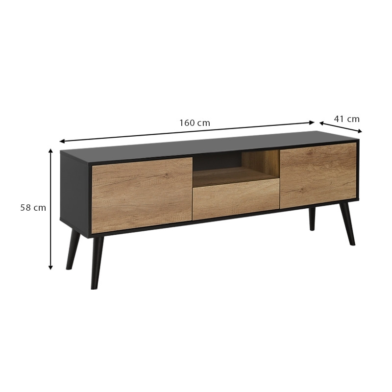 Style Megapap melamine tv furniture in black-tori color 160x41x58cm.