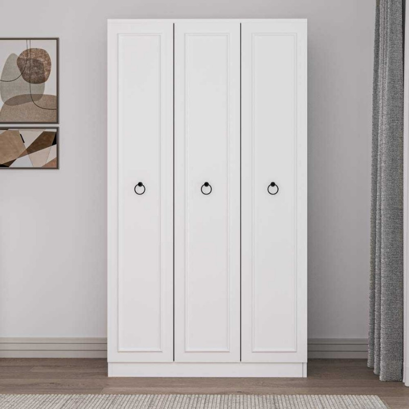 Hampton Megapap 3 doors melamine wardrobe in white color 103x52x185cm.