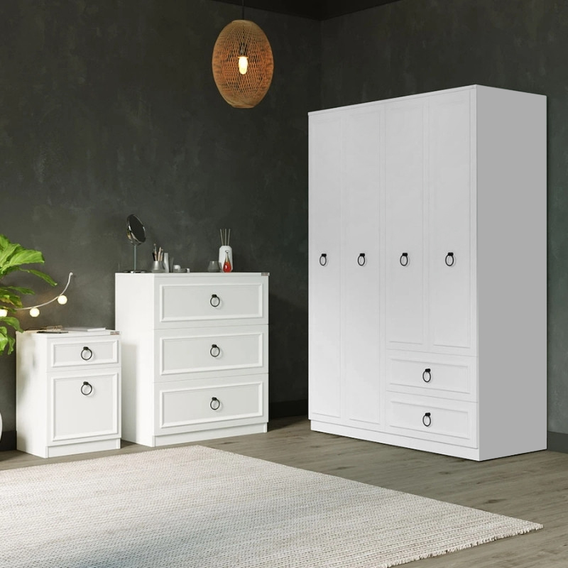 Hampton Megapap 4 doors melamine wardrobe in white color 140x52x185cm.