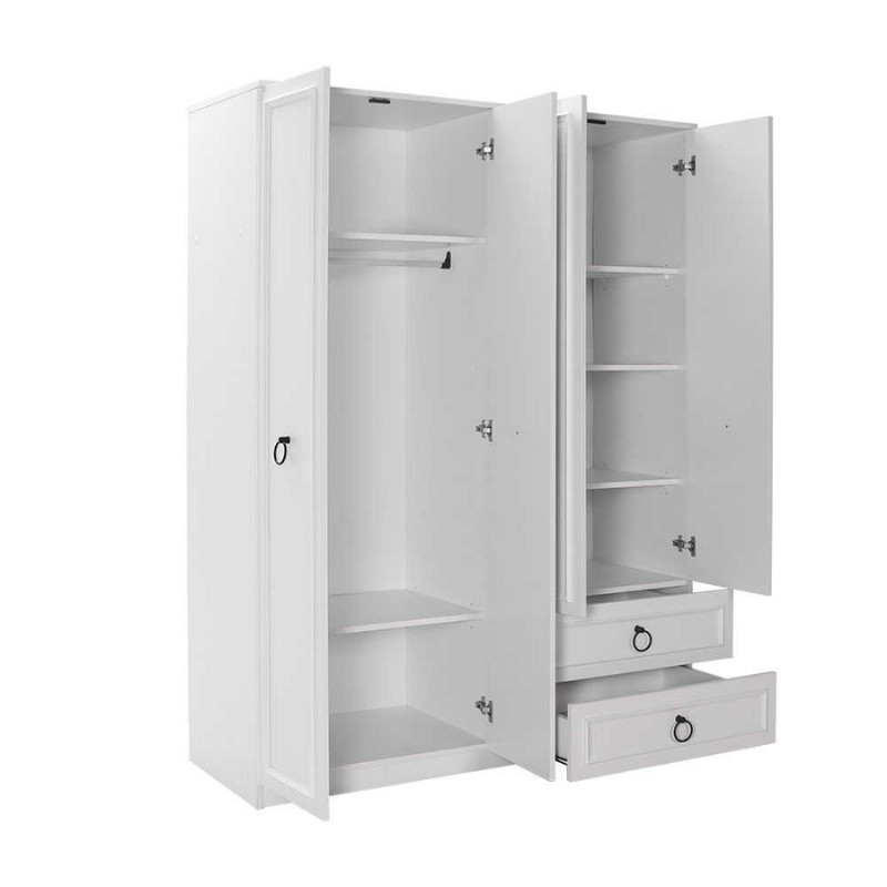 Hampton Megapap 4 doors melamine wardrobe in white color 140x52x185cm.