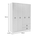 Hampton Megapap 4 doors melamine wardrobe in white color 140x52x185cm.