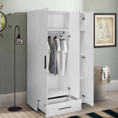 Bianco Megapap 3 doors melamine wardrobe in white color 103x52x187cm.