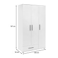 Bianco Megapap 3 doors melamine wardrobe in white color 103x52x187cm.