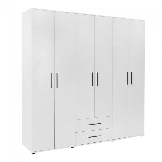 Ντουλάπα ρούχων Bianco Megapap εξάφυλλη με συρτάρια χρώμα λευκό 206x52x213εκ.