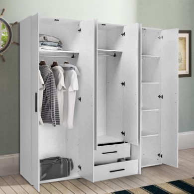 Bianco Megapap 6 doors melamine wardrobe in white color 206x52x213cm.