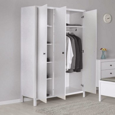 French Megapap 3 doors melamine wardrobe in white color 125x54x196cm.