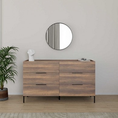 Oryana Megapap melamine chest of drawers in walnut color 140x44x81cm.