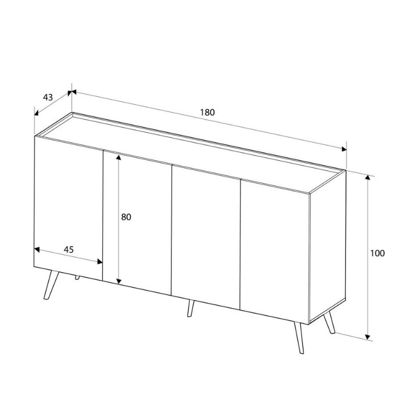 Luna Megapap melamine console in oak color 180x43x100cm.