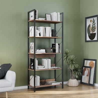Connect Megapap metal - melamine bookcase in walnut color 73x35x172cm.