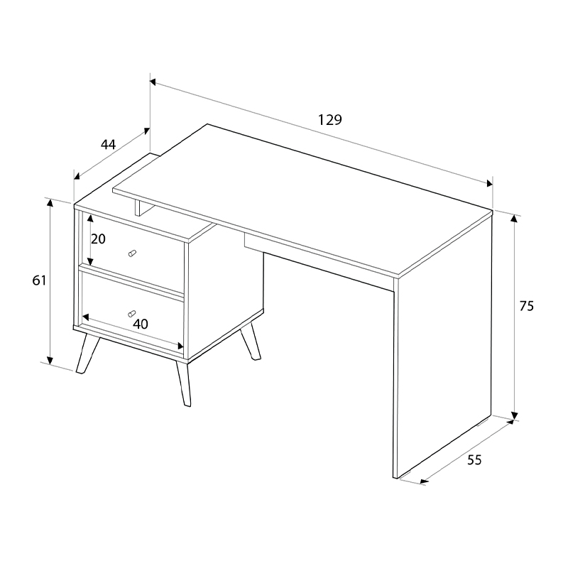 Terra Megapap melamine desk in florida oak color 129x55x75cm.