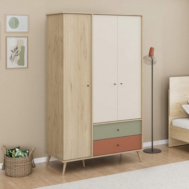 Terra Megapap melamine 3 doors wardrobe in florida oak color 121x54x200cm.