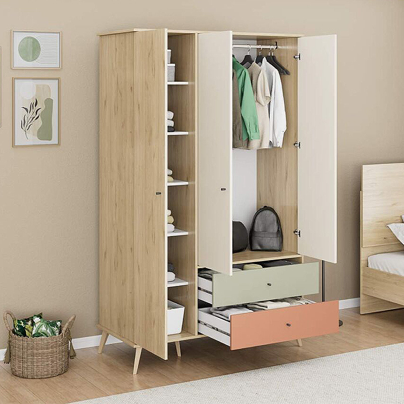 Terra Megapap melamine 3 doors wardrobe in florida oak color 121x54x200cm.