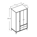 Terra Megapap melamine 3 doors wardrobe in florida oak color 121x54x200cm.
