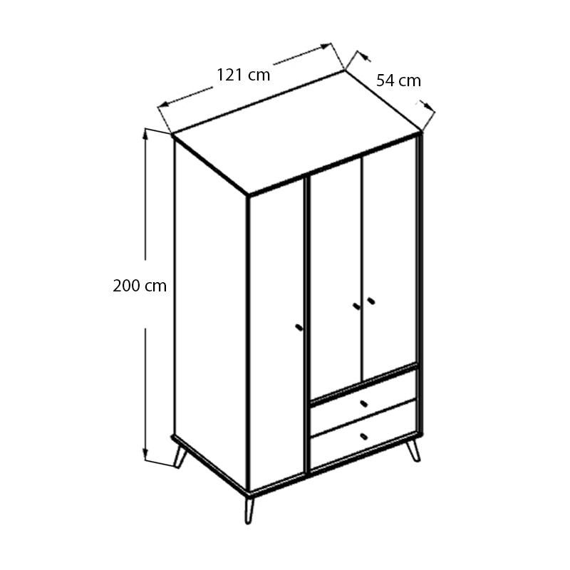Terra Megapap melamine 3 doors wardrobe in florida oak color 121x54x200cm.