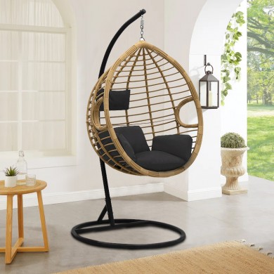 Veronica Megapap metallic wicker hanging swing in natural color 108x75x195cm.