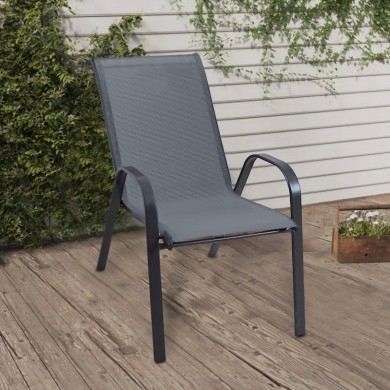 Πολυθρόνα κήπου μεταλλική - textline στοιβαζόμενη χρώμα ανθρακί 55x75x94εκ.