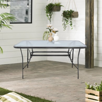 Τραπέζι κήπου μεταλλικό με tempered γυάλινη επιφάνεια χρώμα ανθρακί 120x70x70εκ.