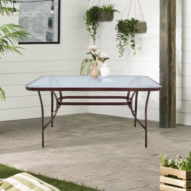 Τραπέζι κήπου μεταλλικό με tempered γυάλινη επιφάνεια χρώμα καφέ 120x70x70εκ.